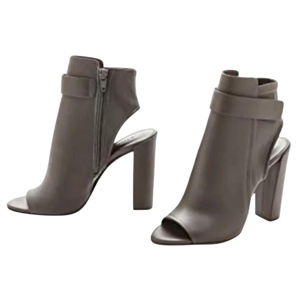 Vince Gray Leather Peep Toe Slingback Booties Block Heel Size 10.5 EU 41.5